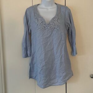 Malvin Linen Y-neck embellished long sleeve top S